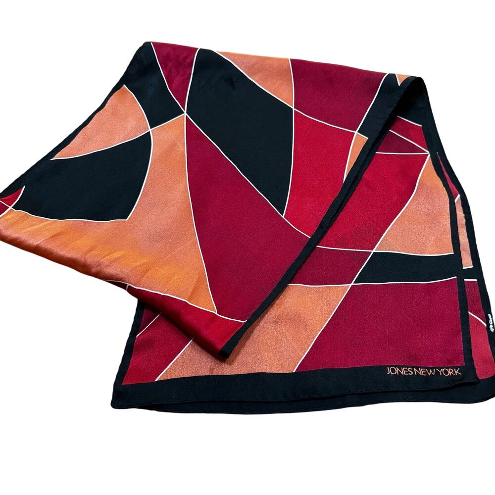 Jones New York silk scarf long rectangle orange black red geometric minor FLAW